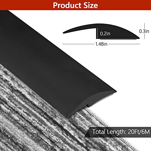 ToLanbbt 20Ft Floor Transition Strip Self Adhesive Carpet to Tile Floor Edging Trim PVC Threshold Strips, Peel and Stick Floor Joining Strip Suitable for Threshold Height Less Than 5mm(Black) - Image 2