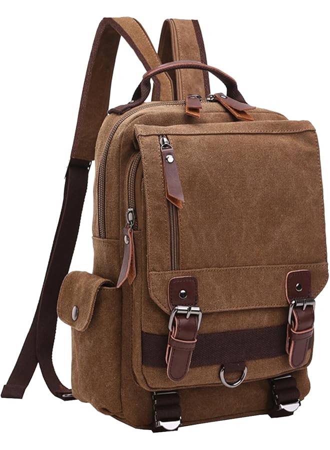 PROMASS Vintage Canvas Cross Body Messenger Backpack Rucksack For Men & Boys Casual Book Bag Sports Daypack - Image 1