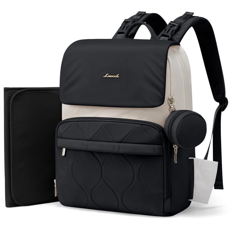 LOVEVOOK Diaper Bag Backpack, Baby Travel Bags for Boys & Girl, Toddler Waterproof Diaper Bag w/Changing Pad (Black, 15.6''-Small) - Image 1