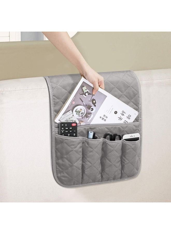 Arabest - Storage Box, Sofa Arm Organizer, TV Remote Control Storage Rack, Non-slip Storage for Recliner Sofa with 5 Pockets for Mobile Tv Remote Control Magazine (Grey) - Image 1