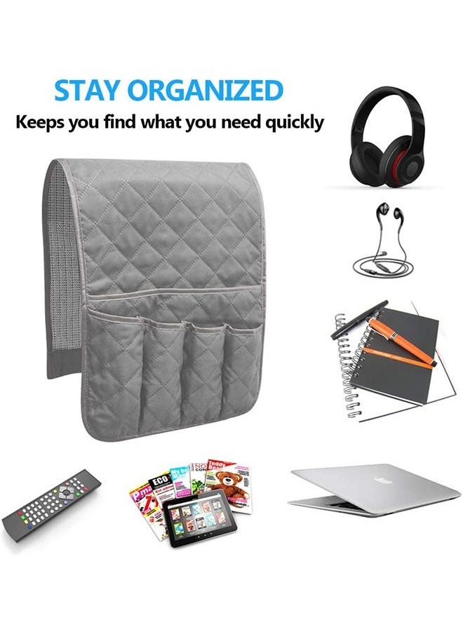 Arabest - Storage Box, Sofa Arm Organizer, TV Remote Control Storage Rack, Non-slip Storage for Recliner Sofa with 5 Pockets for Mobile Tv Remote Control Magazine (Grey) - Image 1