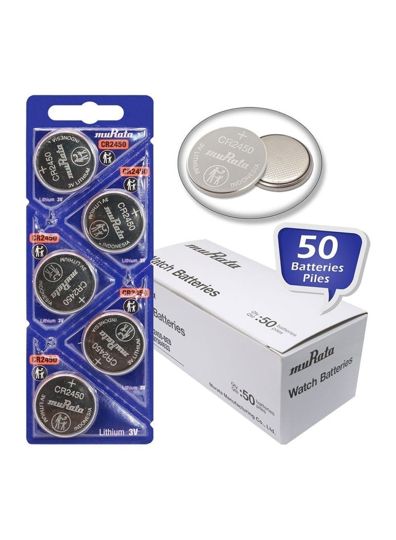 موراتا 50-Pieces Murata CR2450 Lithium 3V (muRata) Indonesia Batteries  - Image 2