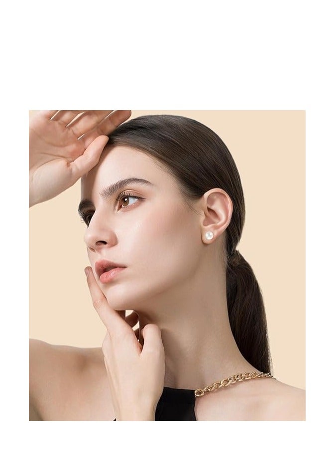 Hain 5MM Freshwater Pearl Stud Earrings for Women, Hypoallergenic 18K Gold Vermeil Earrings Studs with Genuine Round White Pearls - Image 2