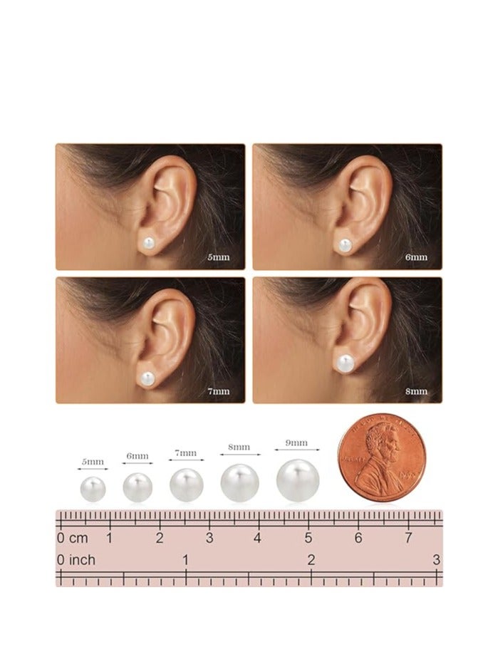 Hain 5MM Freshwater Pearl Stud Earrings for Women, Hypoallergenic 18K Gold Vermeil Earrings Studs with Genuine Round White Pearls - Image 4