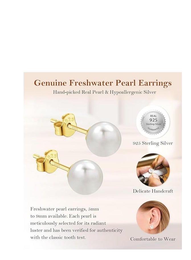 Hain 5MM Freshwater Pearl Stud Earrings for Women, Hypoallergenic 18K Gold Vermeil Earrings Studs with Genuine Round White Pearls - Image 5