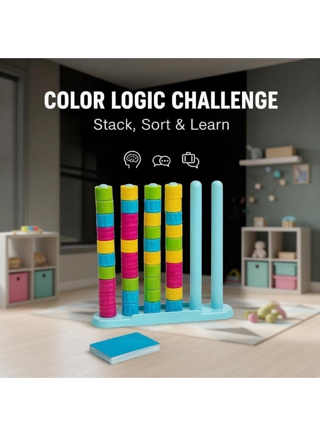 Color Match Challenge Game,Family Board Game - Quick Thinking Stacking Challenge, Travel-Friendly Color Line and Game Tower Stack Party Game - Image 4