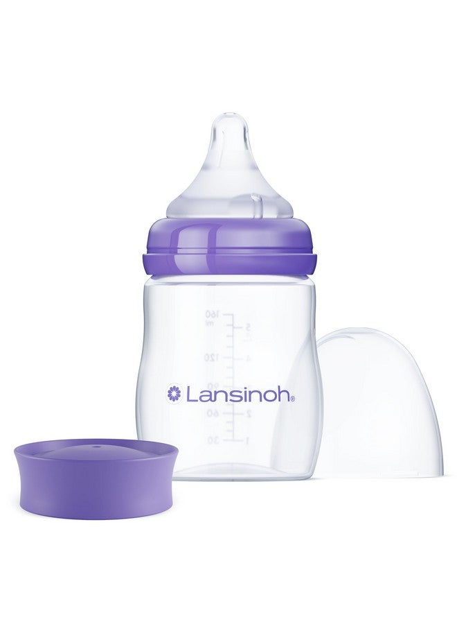 Lansinoh Anti-Colic Baby Bottle for Breastfeeding Babies, 5 Ounces, 1 Count, Includes 1 Slow Flow Nipple, Size S and Stackable Lid - Image 1