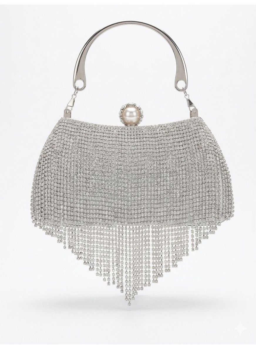 Women's handbag and crossbody bag adorned with shimmering chains and sequins, perfect for weddings and proms.