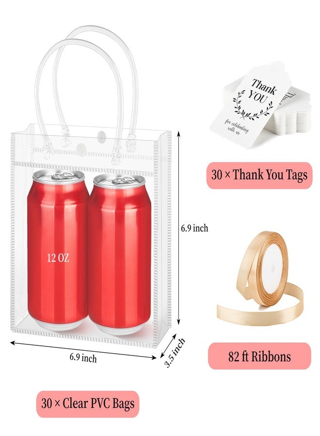mauproy 30 Pack Clear Plastic Gift Bags with Handles, Party Favor Bags with Ribbons and Tags, Reusable Goodie Tote Bags for Wedding Baby Shower Mother's Day (6.9” x 6.9” x 3.5") - Image 2