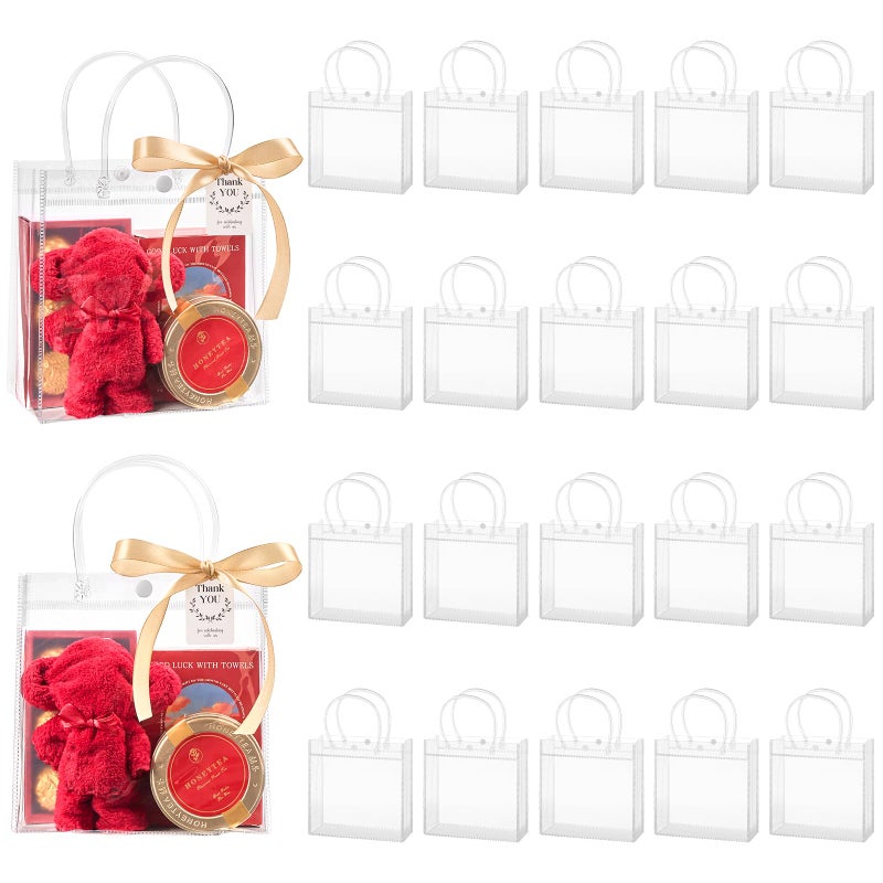 mauproy 30 Pack Clear Plastic Gift Bags with Handles, Party Favor Bags with Ribbons and Tags, Reusable Goodie Tote Bags for Wedding Baby Shower Mother's Day (6.9” x 6.9” x 3.5") - Image 1