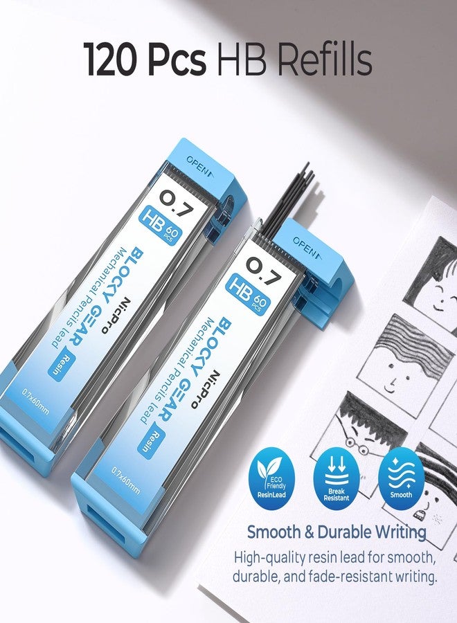 نيكبرو مجموعة أقلام رصاص ميكانيكية نيكبرو بلوكي جير 0.7 مم في علبة، قلم رصاص معدني مع عبوات إعادة تعبئة الرصاص، ممحاة للكتابة الفنية الاحترافية وللبالغين والرسم الهندسي - Image 4