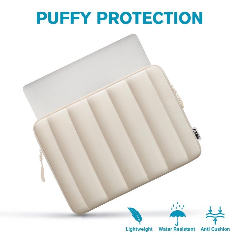 TECOOL Puffy Laptop Case 13.3 inch,13-13.3 inch Laptop Sleeve for MacBook Air 13 inch M5(2026) M4 M3 M2 M1,Macbook Neo 13 A18, Mac Pro 13/Mac Pro 14 M5 Waterproof Notebook Sleeve with Small Case,Beige - Image 3