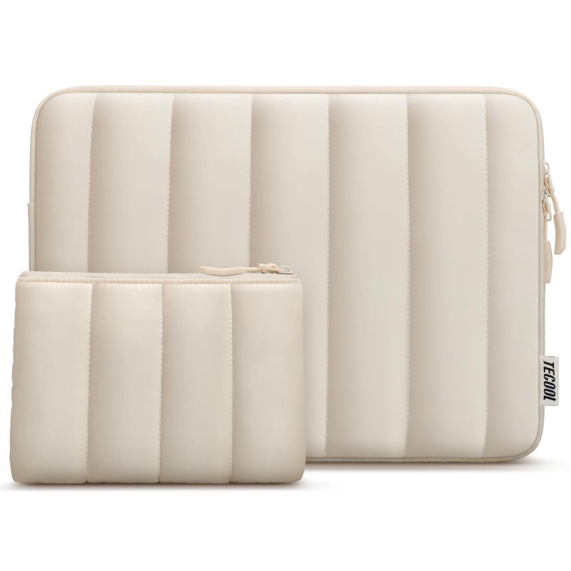 TECOOL Puffy Laptop Case 13.3 inch,13-13.3 inch Laptop Sleeve for MacBook Air 13 inch M5(2026) M4 M3 M2 M1,Macbook Neo 13 A18, Mac Pro 13/Mac Pro 14 M5 Waterproof Notebook Sleeve with Small Case,Beige - Image 1