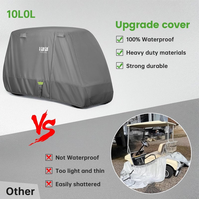 10L0L غطاء عربة الجولف 10L0L ترقية سقف ممتد 80" مقاوم للماء ومقاوم للثلج ومقاوم للرياح ومقاوم للشمس متين يغطي عربات الجولف بالكامل ليمانا/EZGO/Club Car - Image 5