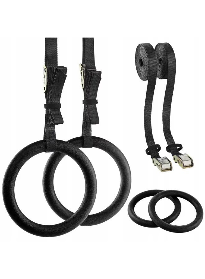 WALALLA Fitness Plastic Gymnastics Rings Pull Up Rings with Adjustable Straps Promotes Muscular Physique and Improves Performance in Cross Training, Gymnastics, and Strength Training - Image 1