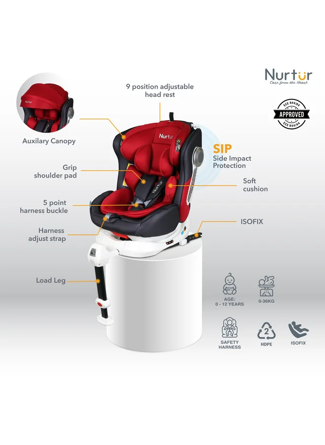 نورتر Liberty Baby Kids 4 in1 Car Seat 360 Rotation Leg Support ISOFIX 10level Adjustable Backrest with Canopy 0 months to 12 years Upto 36kg Official Product
