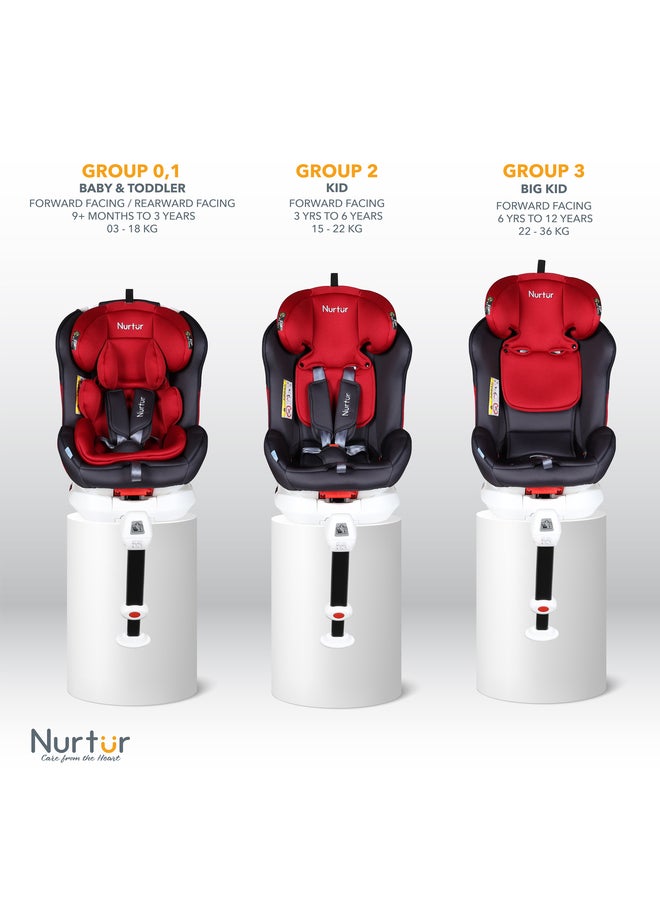Nurtur مقعد سيارة Liberty Baby Kids 4 في 1 مع دعم للساقين يدور 360 درجة ومسند ظهر قابل للتعديل بـ 10 مستويات مع مظلة للأطفال من عمر 0 أشهر إلى 12 عامًا حتى 36 كجم منتج رسمي  - Image 5