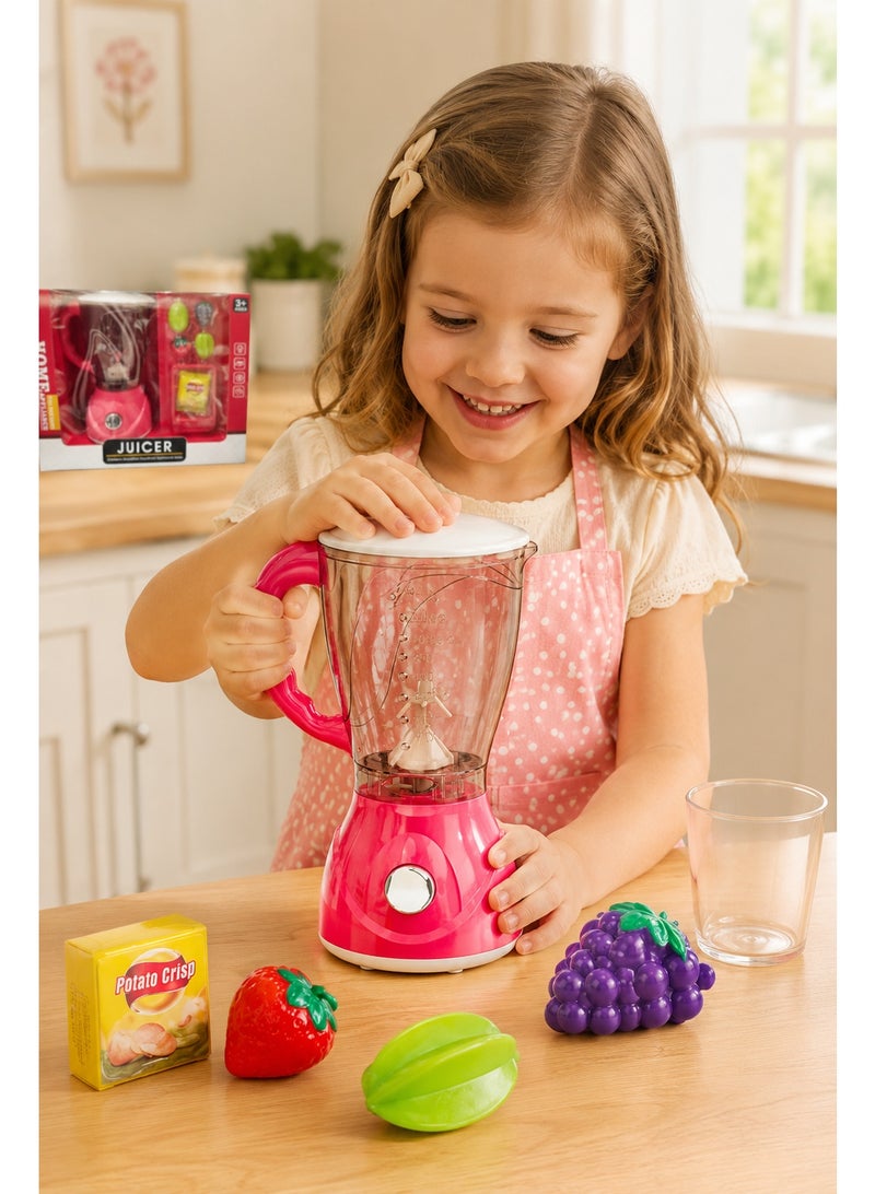 Pink Toy Juicer Blender Set with Pretend Fruits and Snack Box – 13 × 10 × 19cm Kitchen Appliance Role-Play Toy for Kids Ages 3+ - Image 3