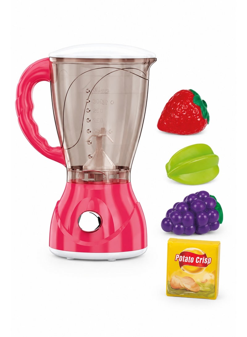 Pink Toy Juicer Blender Set with Pretend Fruits and Snack Box – 13 × 10 × 19cm Kitchen Appliance Role-Play Toy for Kids Ages 3+ - Image 1