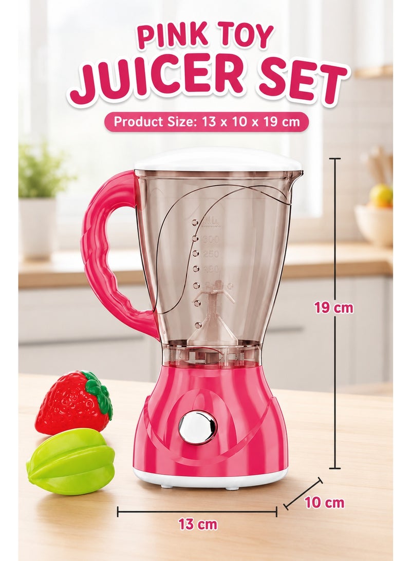 Pink Toy Juicer Blender Set with Pretend Fruits and Snack Box – 13 × 10 × 19cm Kitchen Appliance Role-Play Toy for Kids Ages 3+ - Image 4