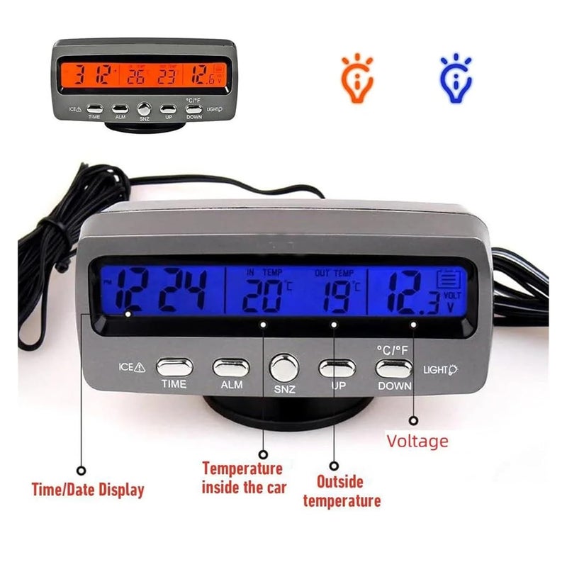 3 في 1 مقياس حرارة رقمي للسيارة ساعة فولتميتر شاشة عرض LED مراقب درجة الحرارة 12 فولت تيار مستمر - Image 4