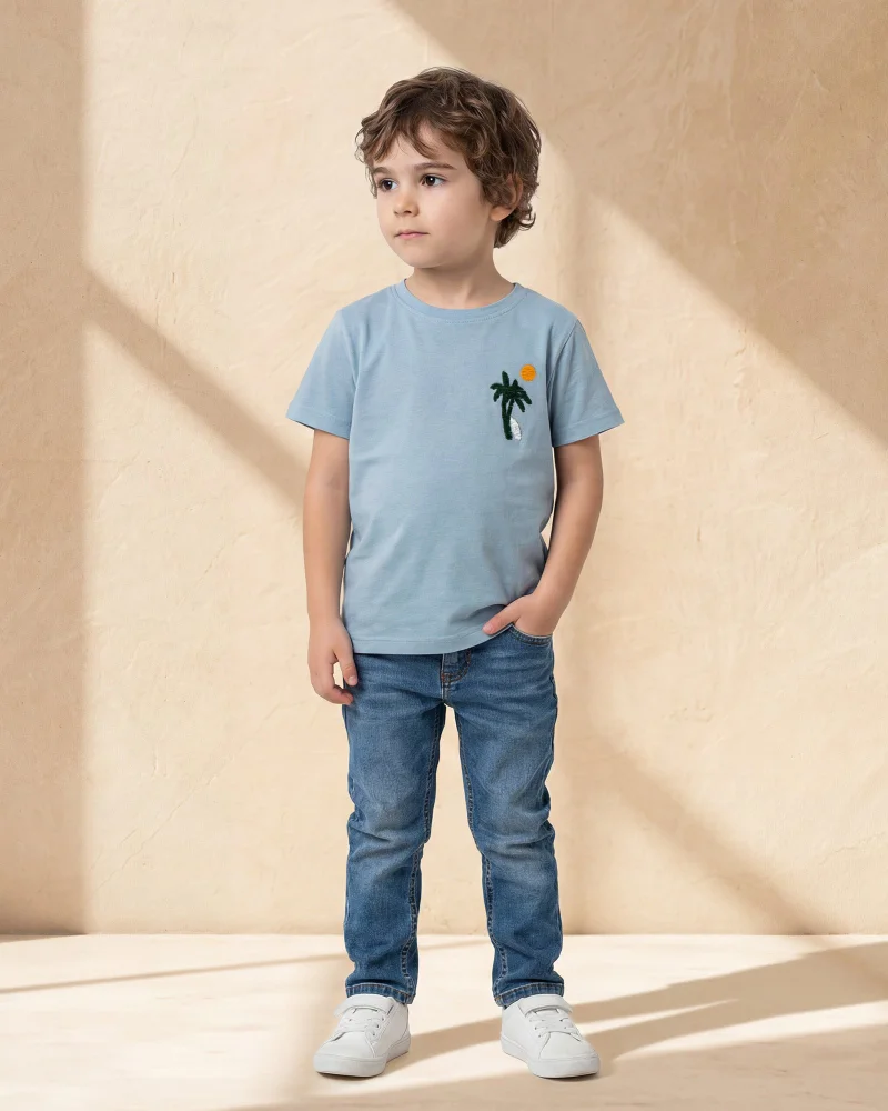 Redtag Boys Blue Acid Wash T Shirt