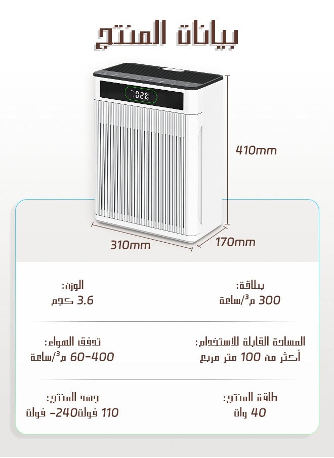 Litus - Air Purifiers for Home Large Room up to 100㎡ with PM 2.5 Display, Air Filter Cleaner for Allergies and Smoke Mold Dust Dander Odor Coverage, Oils diffusers, 100% Ozone Free - Image 1