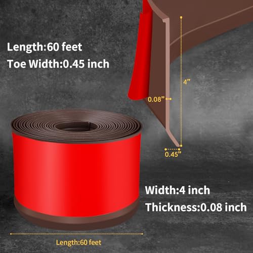 Heonay Flexible Baseboard Molding Trim 4 Inch Self-Adhesive Vinyl Wall Base Peel and Stick Cove Base Rubber Wall Baseboard Moulding Trim (60Ft, Brown) - Image 2
