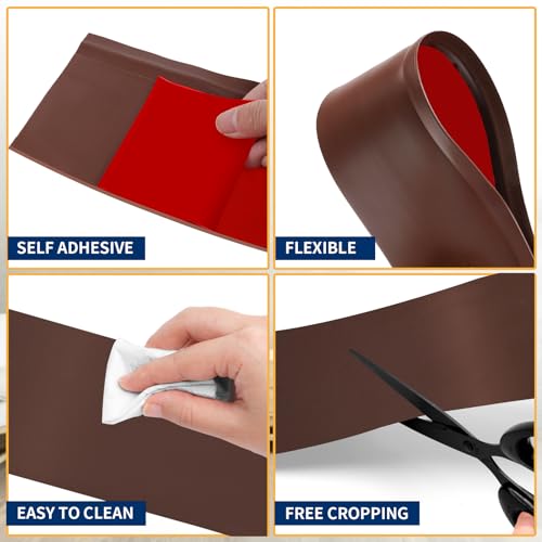 Heonay Flexible Baseboard Molding Trim 4 Inch Self-Adhesive Vinyl Wall Base Peel and Stick Cove Base Rubber Wall Baseboard Moulding Trim (60Ft, Brown) - Image 3