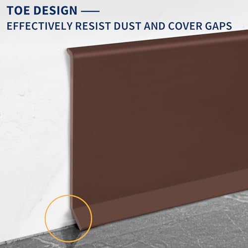 Heonay Flexible Baseboard Molding Trim 4 Inch Self-Adhesive Vinyl Wall Base Peel and Stick Cove Base Rubber Wall Baseboard Moulding Trim (60Ft, Brown) - Image 4
