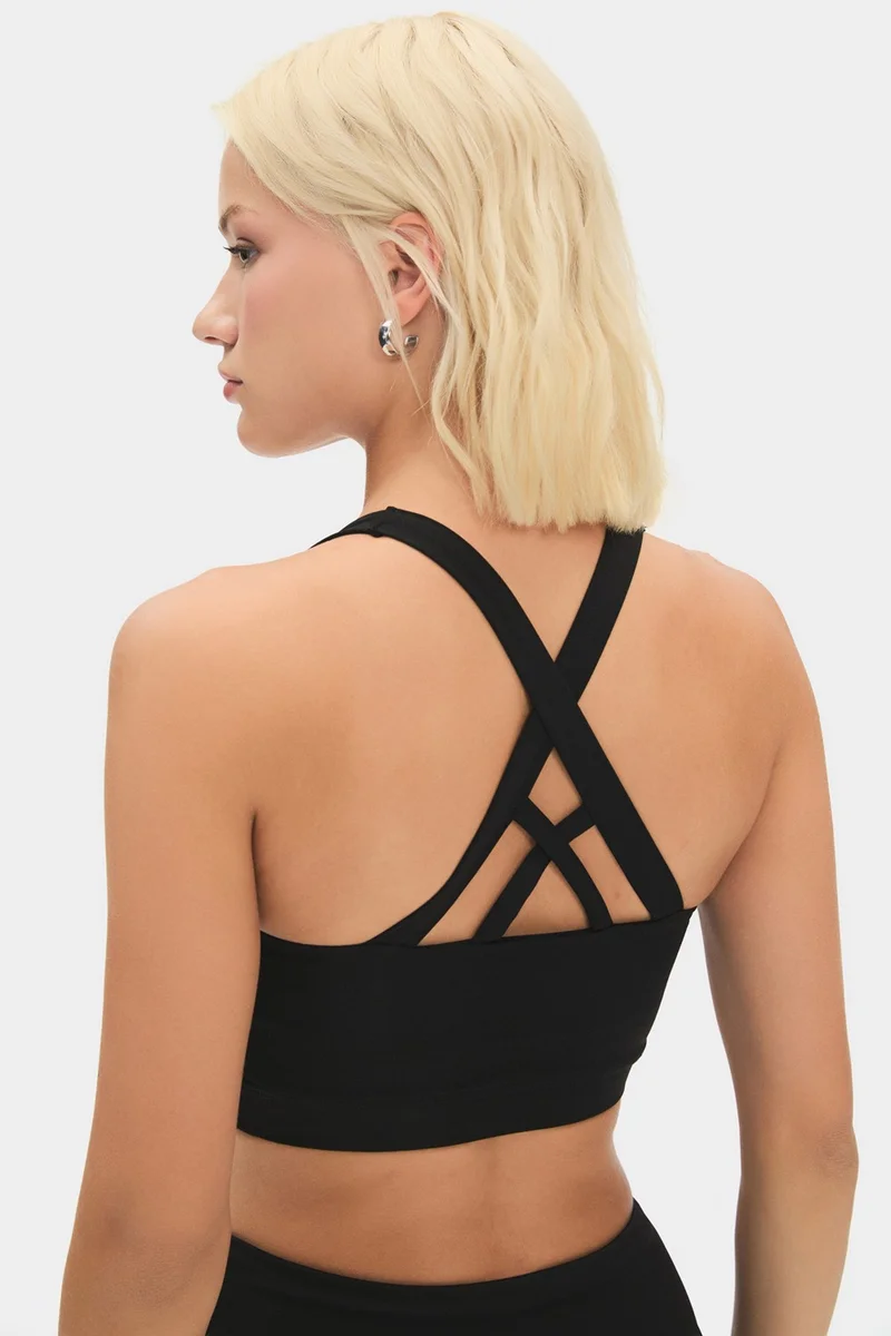 JOYSTAR Women's Halter Neck Anthracite Lightly Supported Back Detailed Coated Sports Bra