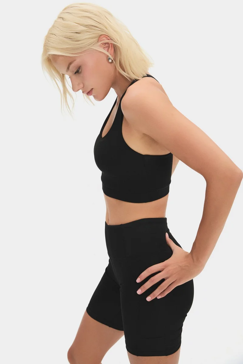 JOYSTAR Women's Halter Neck Anthracite Lightly Supported Back Detailed Coated Sports Bra