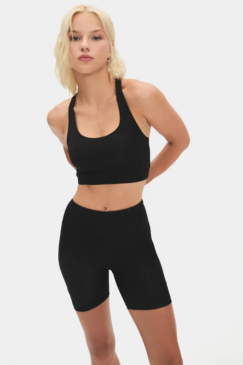 JOYSTAR Women's Halter Neck Anthracite Lightly Supported Back Detailed Coated Sports Bra