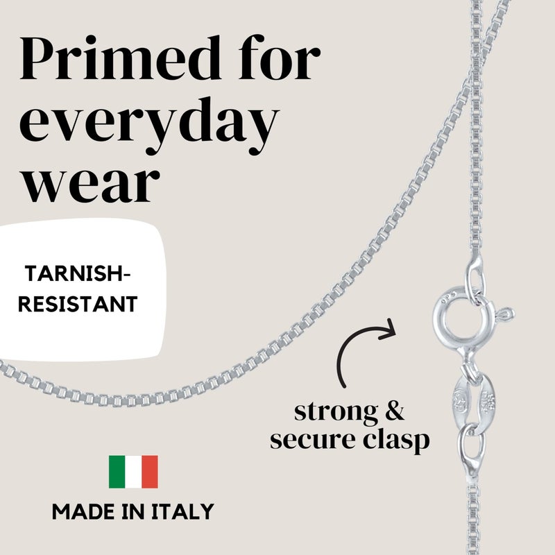 KISPER 925 Solid Sterling Silver 1mm Dainty Thin Box Chain Necklace for Women, Italian Made Tarnish Resistant Waterproof Hypoallergenic, 18 inches - Image 4