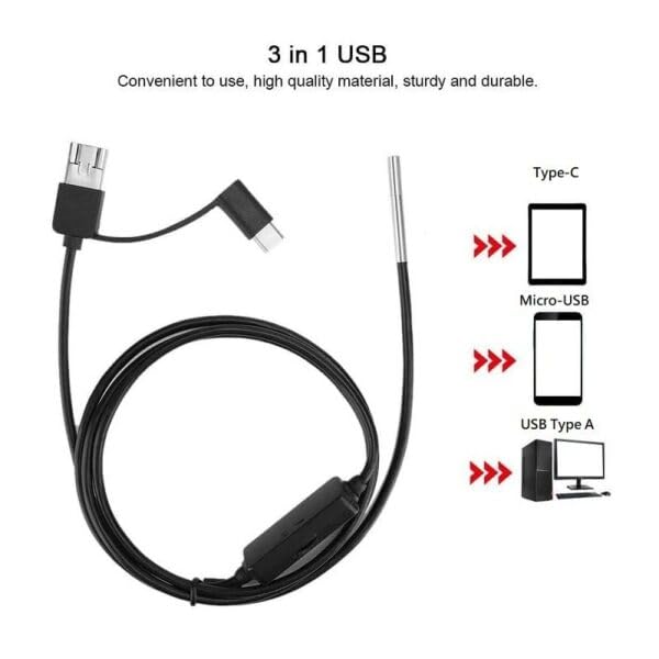 MatLogix USB and Android OTG Endoscope 3in1 Borescope 3.9mm Ultra Thin Waterproof Inspection Snake Camera with LED Light - Image 3