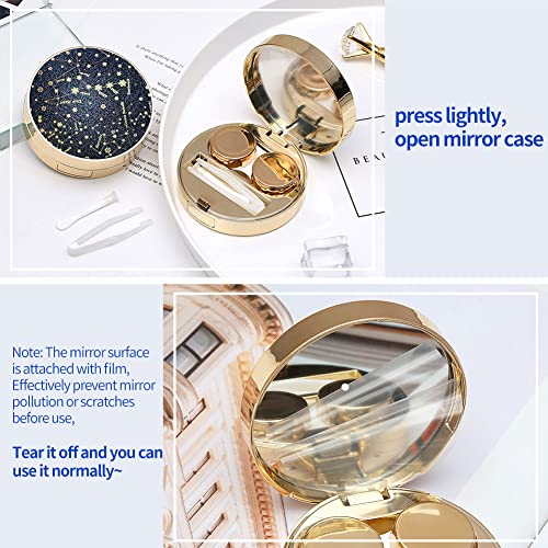 ofone Contact Lens Case, Shining Stars Contact Lenses Cases Travel Kit with Remover Tool Mirror Tweezers Portable Contact Lens Container for Women & Girl (Blue) - Image 5