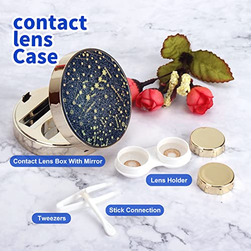 ofone Contact Lens Case, Shining Stars Contact Lenses Cases Travel Kit with Remover Tool Mirror Tweezers Portable Contact Lens Container for Women & Girl (Blue) - Image 3