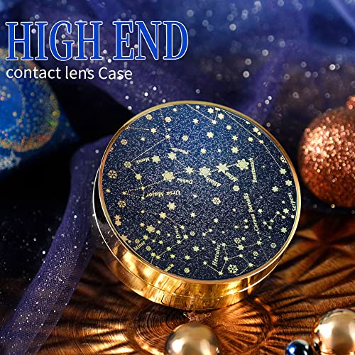 ofone Contact Lens Case, Shining Stars Contact Lenses Cases Travel Kit with Remover Tool Mirror Tweezers Portable Contact Lens Container for Women & Girl (Blue) - Image 2