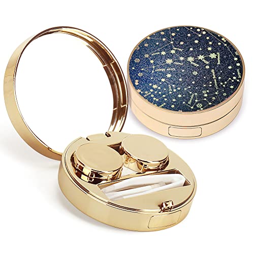 ofone Contact Lens Case, Shining Stars Contact Lenses Cases Travel Kit with Remover Tool Mirror Tweezers Portable Contact Lens Container for Women & Girl (Blue) - Image 1