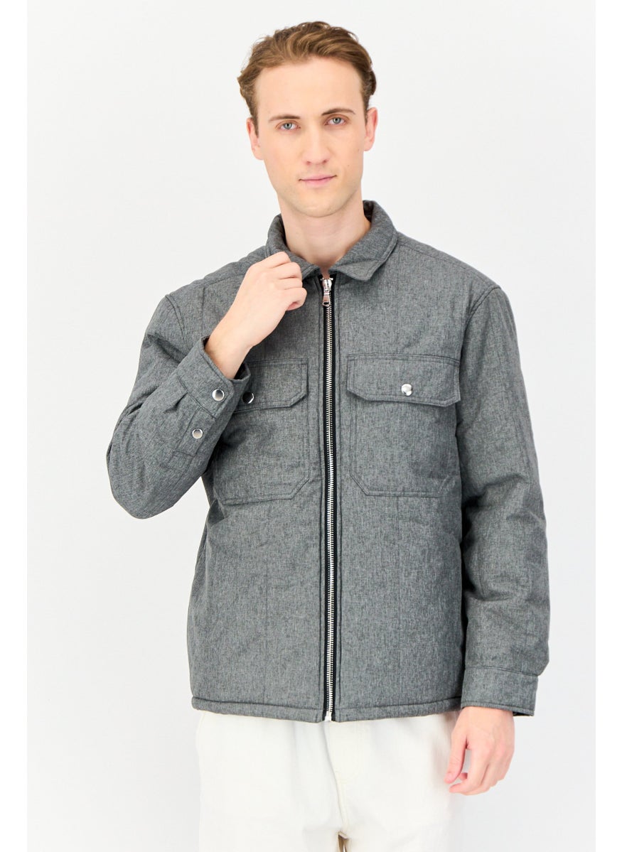 Celio Men Heather Long Sleeve Puffer Jacket, Grey  - Image 1