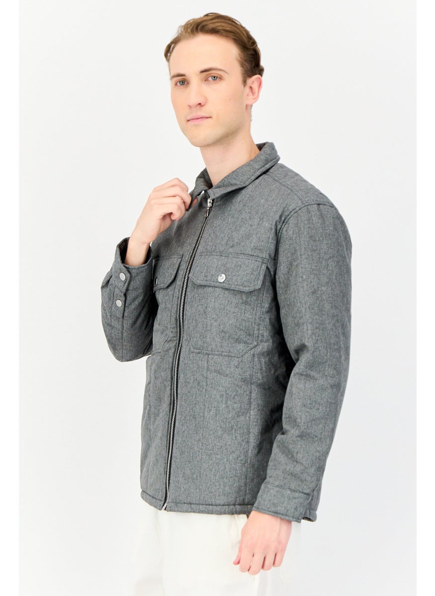 Celio Men Heather Long Sleeve Puffer Jacket, Grey  - Image 3