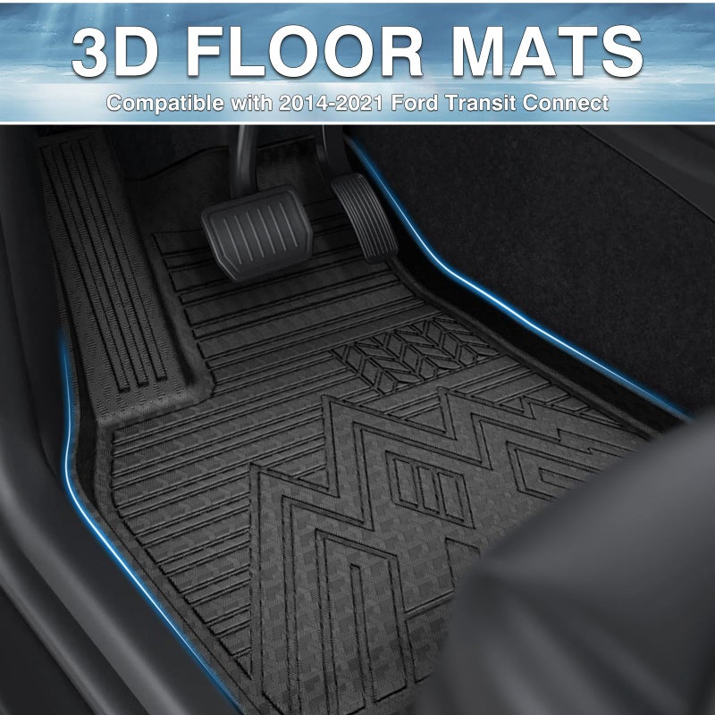 Mixsuper Custom Fit Front Floor Mats for 2014-2021 Ford Transit Connect with Vinyl Flooring and Floor Posts Only, All Weather Floor Liners Durable 1st Row Set Black - Image 2