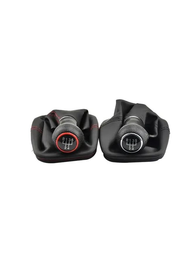 Black Leather 5 Speed Shift Knob Gear Head For Volkswagen Golf Passat Lupo - Image 1