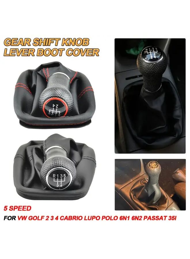Black Leather 5 Speed Shift Knob Gear Head For Volkswagen Golf Passat Lupo - Image 4