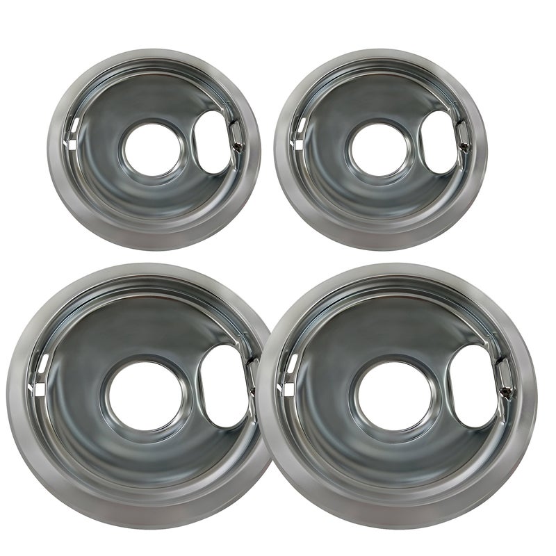 Kitchen Basics 101 Made In The Usa 4 Pack (2) 6"" & (2) 8"" Replacement Chrome Drip Pans For Whirlpool W10278125 W10196405 W10196406 - Image 1
