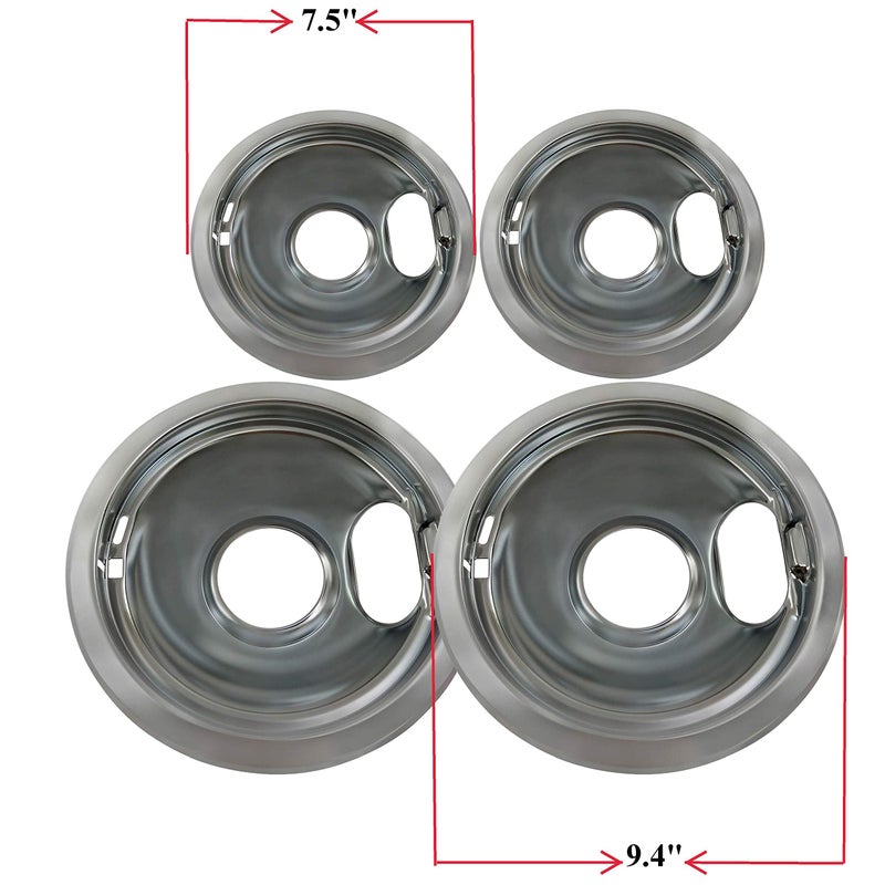 Kitchen Basics 101 Made In The Usa 4 Pack (2) 6"" & (2) 8"" Replacement Chrome Drip Pans For Whirlpool W10278125 W10196405 W10196406 - Image 3