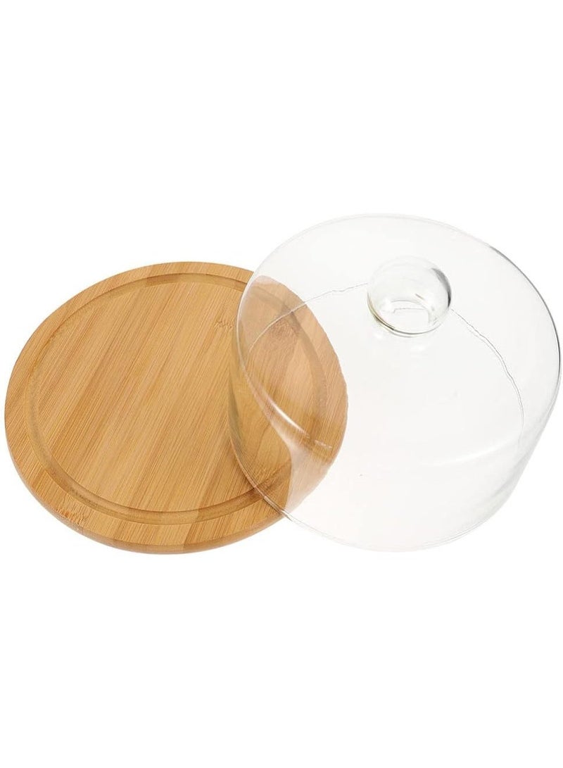 هوميرا حامل كيك دائري من الخيزران مع غطاء أكريليك شفاف، 30 × 14 سم، طبق تقديم وتخزين للحلويات والمعجنات والمخبوزات على طاولة الطعام وسطح المطبخ - Image 1