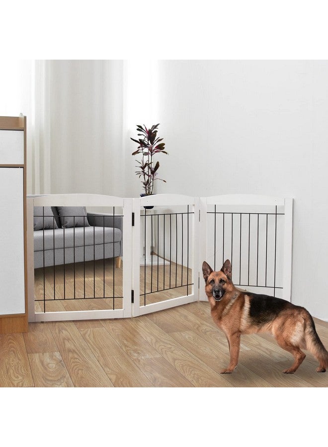 ZJSF بوابة كلب قابلة للطي مستقلة ZJSF للمنزل عريضة إضافية خشبية بيضاء داخلية بوابة جرو للسلالم والمداخل سياج حيوانات أليفة سياج كلب طويل 3 لوحات - Image 1