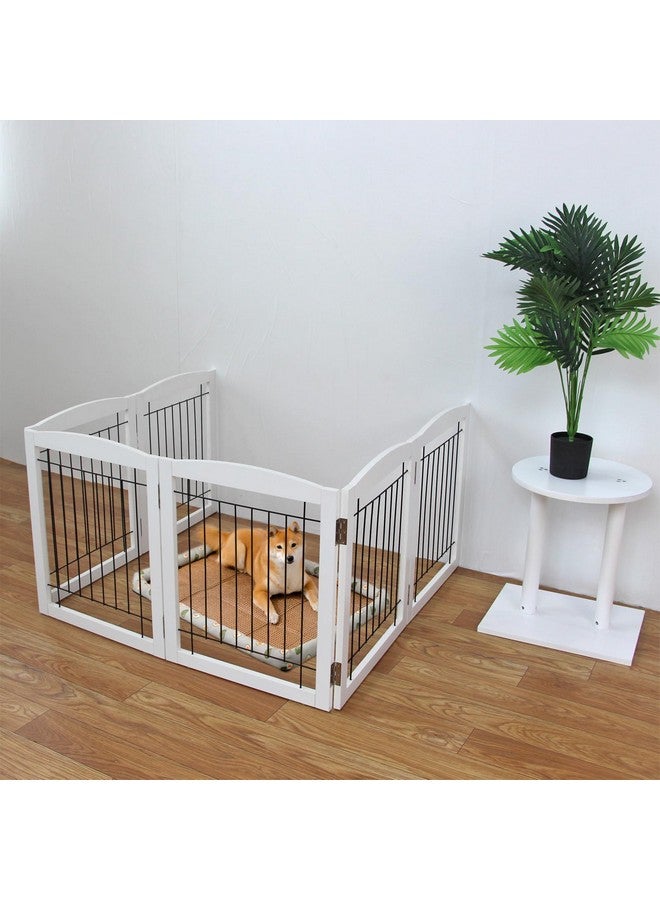 ZJSF بوابة كلب قابلة للطي مستقلة ZJSF للمنزل عريضة إضافية خشبية بيضاء داخلية بوابة جرو للسلالم والمداخل سياج حيوانات أليفة سياج كلب طويل 3 لوحات - Image 4