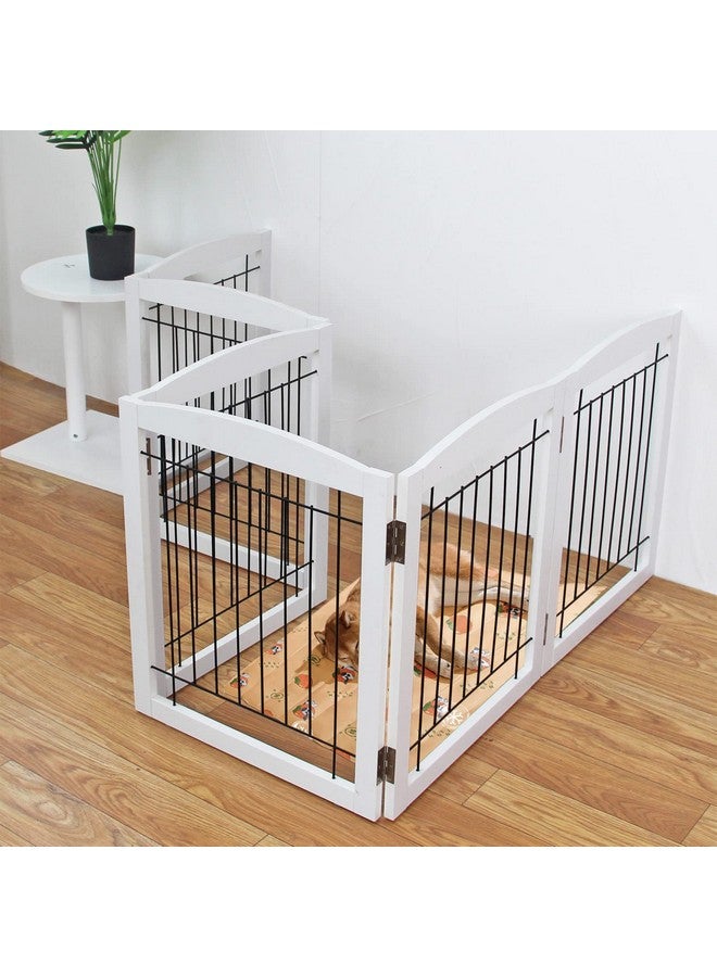 ZJSF بوابة كلب قابلة للطي مستقلة ZJSF للمنزل عريضة إضافية خشبية بيضاء داخلية بوابة جرو للسلالم والمداخل سياج حيوانات أليفة سياج كلب طويل 3 لوحات - Image 2